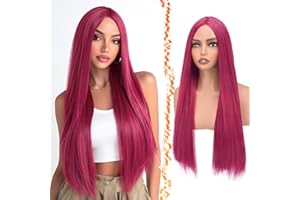 BARSDAR Larga Liso Hot Rosa Peluca, 71cm Larga Liso Partición Media Hot Rosa Peluca para Mujeres Aspecto Natural Sintético Pelucas de Pelo Diaria Fiestas Cosplay Pelucas de Cabello