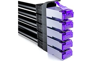 deleyCON 5x 0,5m CAT7 Kabel Sieciowy - 10 Gigabit - Krótki 50cm Kabel Krosowy RJ45 Kabel Ethernet (Miedź, Ekranowanie SFTP PiMF) - Panel Krosowy LAN DSL Switch Modem Router CAT7 CAT6 CAT5 - Czarny