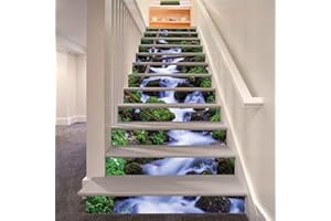 FLFK 3D Paesaggio naturale della cascata della foresta verde Stacca e attacca Le scale alzata Adesivi Vinile decalcomania adesivi per scale scale decorazione 39,3 pollici x7,08 pollici x 13 pezzi