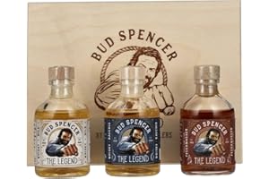 ‎ST. KILIAN DISTILLERS Bud Spencer Whisky & Likör Geschenk Box - [Premium Set 3 x 50ml] Bud Spencer THE LEGEND Miniset 42,7% Vol. - Whiskey und Likör aus ausgewählten Fässern - Bud Spencer und Terence Hill Fanartikel