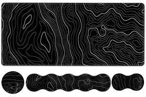 HAOCOO Topographic Keyboard Mouse Pad Set, Large Gaming Mouse Pad + Keyboard Wrist Rest + Mouse Pad with Wrist Support + Coaster, Easy Typing Pain Relief, 35.4x15.7in Desk Mat for Home Office