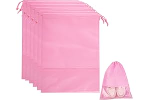 Ulife Mall 6 Pezzi Borsa Scarpe Sacchetti per Calzature da Viaggio, Sacchetti Scarpe da Impermeabile e Antipolvere con Finestrella Trasparente Grandi Coulisse Portatile per Uomo e Donna,Rosa