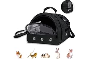 Kelivi Small Pet Carrier Bag,Guinea Pig Carrier with Water Bottles Hole,Removable Liner Rabbit Carrier,Portable Double Doors Outdoor Small Animal Carrier,Hamster,Bunny,Bearded Dragon (Black)