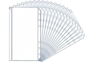 Skaaisont A5 Binder Taschen 16 Stück 6-Loch Reißverschluss Ordner Durchsichtige PVC Geld Budget Umschläge Dokumententasche für Bargeld, Karten, Rechnungen Planer Zubehör, (A5WJD0921)