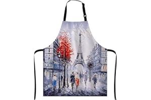Wasach Eiffel Tower Apron, Oil Painting Paris Apron Home Kitchen Waterproof Cooking Baking Gardening for Women Men