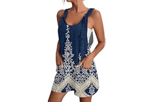 BTBDYDH Jumpsuit Damen Kurz Baumwolle Leinen Latzhose Damen Farbverlauf Kurz Tank Rompers Knopfleiste Overalls Ärmellos Rundhalsausschnitt Elegant Playsuit mit Taschen Verstellbare Riemen