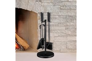 HomeZone Fireplace Companion Set Brush Shovel Tongs Poker Full Set For Fireplace Steel Accessories Fireside Accessories Companion Sets For Log Burners Fireplace Tool Set with Fire Poker and Fire Tongs