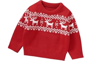 Raopuzi Jersey Navidad Niño y Niña Navideño Bebe, Pullover de Punto Reno, Jersey Navideño Niña, Suéter Rojo con Cuello Redondo, Sudaderas Navideño Niños, Ropa Navidad Bebe