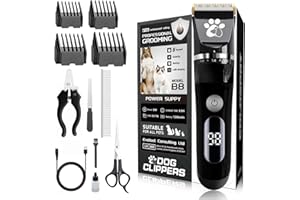 COLDSPOT Dog Clippers, Dog Grooming Kit, Professional Cordless Pet Trimmer, Low Noise Waterproof LED Display with Cleaning Brush and Nail Kits