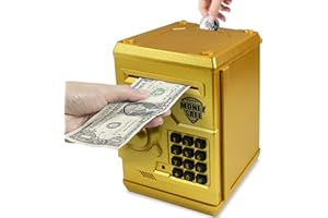 HUSAN Hucha electrónica para niños con código electrónico de cerditos, Mini cajero electrónico para Monedas ATM, Caja de Monedas, Juguete Divertido Regalo (Oro)