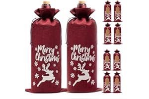 POPOLA SHOP 8 Pcs Burlap Wine Bags - Reusable Wine Gift Bags with Drawstrings Tags for Christmas, Wedding, Birthday, Holiday Party, Housewarming, Storage