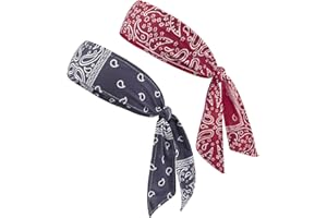 NiceYnn 2pcs Sport Paisley Head Tie Headbands, Men Women Adjustable Elastic Sweatband Wristband Non-Slip Running Head Strap, Fitness Hairband for Ninja Tennis Soccer Basketball Football