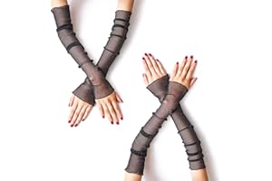 MUYDZ 2 Pair Women's Long Arm Sleeves with Lace Mesh Tulle, Cooling and Warming Dual Purpose Sun Sleeves for Women, Girls