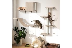 OZD Cats Climbing Wall Set, 10PCS Cat Shelves, 4-in-1 Modular Cat Wall Furniture for Indoor Kittens, DIY Kitty Shelves with kitten Bridge, Condo, Scratching Post, Beige, Holds Up to 10kg
