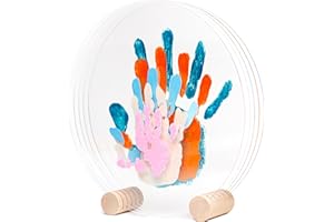 Patrocle Kit Impronte Famiglia 5 Pastel - Idee Regalo Originali Neonati - Kit Nascita Bebe Decorativo - Regalo Compleanno Famiglia o Festa dei Nonni - Supporto Legno Plexiglass - Made in France