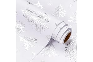 RUSPEPA Rollo de papel de regalo navideño Kraft 3D - Mini rollo - 43,2 cm x 5 m - Diseño de árbol de Navidad plateado y blanco con relieve Perfecto para vacaciones, celebración de fiestas