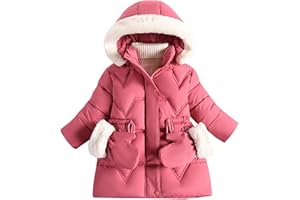 Happy Cherry - Kids Toddler Girl Hooded Jackets Fleece Lined Coats Winter Padded Jackets Puffer Coat Long Sleeve Zip Up Solid Outwear Thick Thermal Overcoat for Children 1-14 Years