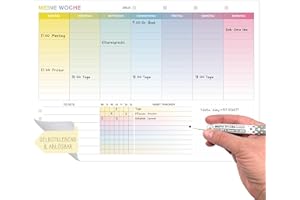‎TOBJA TOBJA Whiteboard Wochenplaner abwischbar A4 Selbstklebender Planer 30 x 21 | Kalender mit To-Do Liste & Habit Tracker | Wiederverwendbarer Wochenplaner für Wand & Kühlschrank (Planer inkl. Stift)