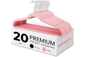 HOUSE DAY Wieszak na ubrania, aksamitny, 20 sztuk, oszczędność miejsca, cienki wieszak na spodnie, antypoślizgowy, obracany o 360°, szeroki wieszak na ubrania, ciężki aksamitny wieszak na ubrania