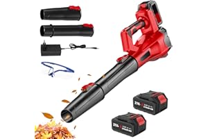 DORAMIER Soffiatore batteria 21 V, soffiatore di foglie senza fili con batteria e caricabatterie, 6 velocità, 210 km/h, soffiatore a foglia potente per giardino, manutenzione del prato e rimozione della neve