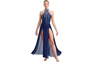 ranrann Femme Robe Danse Contemporaine sans Manches Robe Danse Lyrique Strass Justaucorps Gymnastique Tenue