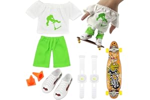 FOHYLOY Finger Skateboard, Skateboard del Giocattolo Giochi, Mini Finger Giocattolo, Pattini Scarpe, Pantaloni, Ginocchiere, Maglietta, Blocchi Stradali, Skateboard da Dito per Bambini (Verde)