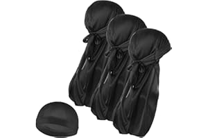 MOLAIN 3 Pieces Silk Wave Cap and 1Pcs Silky Durag Caps with Long Tail Headwraps Elastic Durags Soft Breathable Silky Stocking Wave Hair Cap Perfect for 360/720 Waves