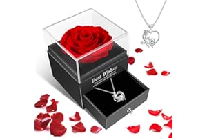 Weiope Rosa Eterna,Rosa Eterna Natural Preservada con Collar Regalos Originales para Mujer Mama Pareja Novia Hermana Abuela Caja Regalo San Valentin,Dia de la Madre,Aniversario,Cumpleaños,Navida