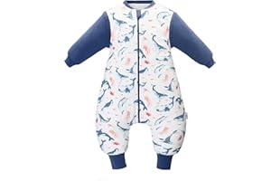 Miracle Baby Sacco Crescita 2.5TOG Invernale per Bambini Pigiama in Cotone Morbido e Caldo con Maniche Staccabili, Abbigliamento Unisex per il Tempo Libero (Blu-Animali marini, L/100(2-4Y))