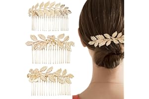 BIVBWQU 3 Pezzi Capelli con Pettine Pettini Laterali per Capelli Vintage in Metallo, Fermagli Decorativi per Foglie da Sposa Pettine per Capelli a Torsione Francese Dorati per Donne