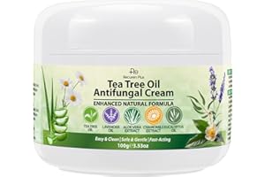 RECUREN PLUS Tea Tree Oil Antifungal Cream: Natural Treatment for Athlete's Foot, Jock Itch, Ringworm, Eczema, and Tinea Versicolor, Soothing & Hydrating Formula, 100g