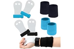 ZYNERY 2 Paires Gants de Gym + 2 Paires Poignets de Sport, Protecteur Paume de Gym, Enfants Adultes Cuir Poignées pour Haltérophilie/Gymnastique/Crossfit/Sports Traction