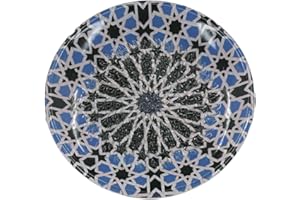 Kaladia Assiette à râper en céramique, pour le gingembre, le parmesan, etc., avec étoiles noires et bleues, diamètre : 12 cm, fabriquée à la main et peinte à la main, fabriquée en Espagne