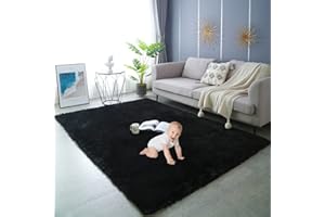 Gsogcax Black Rugs Living Room 160x200cm, Fluffy Area Rugs for Bedroom, Anti Slip Extra Large Shaggy Rug Floor Carpets for Kids