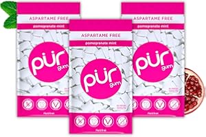 PUR Gum | Chewing-Gum Sans Sucre | 100% Xylitol | Végétalien, Sans Aspartame et Sans Gluten | Gum Naturel Au Goût De Pomegranate Mint, 55 Pièces (Lot De 3)