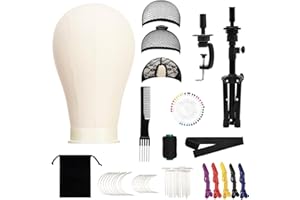 TwoWin 23 Inch Wig Styling Head - Canvas Mannequin Head with 77cm Adjustable Tripod Stand, Hairdressing Training Set with Wigs Making Caps, T+C Pins Set