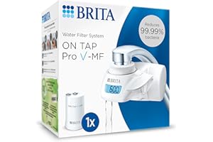 BRITA Sistema de filtrado de agua ON TAP Pro V-MF incl. 1x cartucho filtrante (600L) - para un 99,99% de agua libre de bacterias, reduciendo PFAS, incl. cuenta atrás digital LCD de capacidad