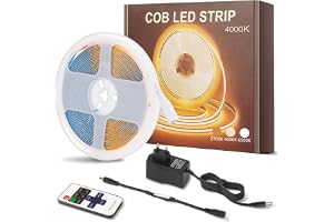 COB LED-remsa 5M neutralvit, 24V LED-remsa 4000K, med strömförsörjning och RF-fjärrkontroll, 8 mm bred för sovrum, TV, kök, v
