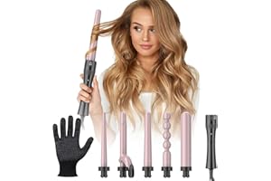 ELEHOT-Store Ferro Arricciacapelli 5 in 1, Ferro Arricciacapelli Professionale con Diversi Diametri, Rivestimento in Ceramica, Riscaldamento Rapido, Temperatura Regolabile, Crea Ricci Grandi e Piccoli