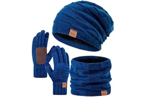 Winuesa Mütze, Schal & Handschuh-Sets für Damen Herren, Slouchy Beanie Mütze Herren Winter Strickmütze Touchscreen Handschuhe Schal Halswärmer Schlauchschal set