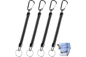 Tyqour Smycz wędkarska, wytrzymała, zwijana smycz z kółkiem na klucze i zapięciem na karabińczyk, zwijana smycz narzędziowa, brelok do kluczy, portfela, telefonu komórkowego, 4 szt. (czarna), Czarny,