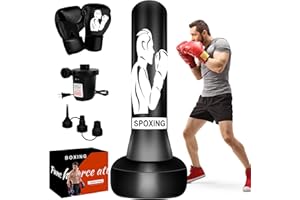 JUOIFIP Schwere Boxsäcke für Erwachsene - 69" Standalone-Boxsack mit Ständer für Männer-Training MMA Muay Thai Fitness - Perfekte stehende aufblasbare Kickbox-Tasche Geschenkbox