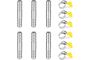 ELEGRIP Raccordo per Tubo Dritto in Acciaio Inox, 6 Pezzi 8mm Barb Raccordi Connettori per Tubi con Fascette, 2 Vie a Forma di I Raccordo Portagomma Adattatore per Tubo Acqua, Aria