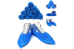 AQASKIN - 100 Copriscarpe Monouso Resistenti 3,2g - Calzari Usa e Getta in CPE - DPI Dispositivi di Protezione Individuale - Pulizia per la Casa - Giardinaggio - Colore BLU