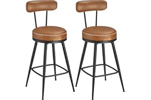 VASAGLE EKHO Collection - Tabouret de Bar Pivotant à 360°, Lot de 2, pour Cuisine, Rembourré, Dossier, PU avec Coutures, Style Moderne Mi-siècle, Hauteur 65 cm, Bar, Marron Caramel LBC089K01