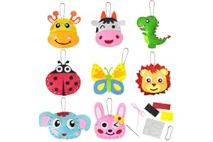 Cosysparks Zestaw do szycia dla dzieci, 8 sztuk, filcowy zestaw do szycia dla dzieci, zwierzęta, zestaw dla początkujących, filcowy breloczek do kluczy, filc, dla początkujących, dziewcząt, chłopców