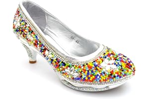 shoeworld New Girls Court Shoes Kids Heels Party Princess Diamante Children's Sandals