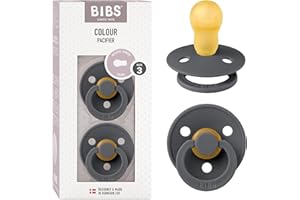 BIBS Colour Smoczek, 2 szt., Bez BPA, Symetryczny kształt gumowej główki. Lateks z kauczuku naturalnego, Wyprodukowano w Danii, Rozmiar 3 (od 18 miesięcy), Iron