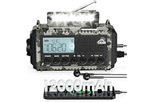 ROXICOSLY Crank Radio, Emergency Radio with 12000 mAh Power Bank, AM/FM/SW Radio Without Power, Crank 5-Way Solar Radio with World Receiver, as Charger Torch Reading Light, for Outdoor, Camping, Emergency