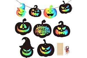 KATOOM 24pcs Halloween Scratch Art Pumpkin Paper Magic Rainbow Scratch Art Paper Hang Kit Halloween Crafts for Kids DIY Party Ornaments Black Scratch Card for Christmas Easter Classroom